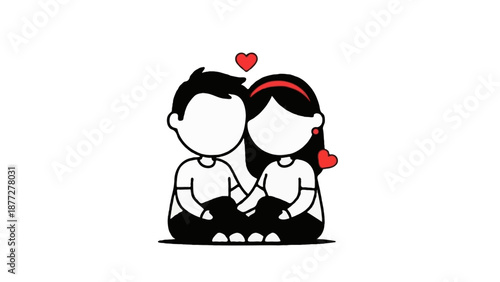 Cute flat vector illustration of a faceless couple sitting closely side by side