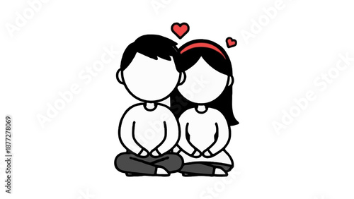 Cute flat vector illustration of a faceless couple sitting closely side by side