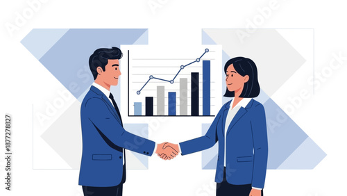 Business partners shaking hands with growth chart background, teamwork and success