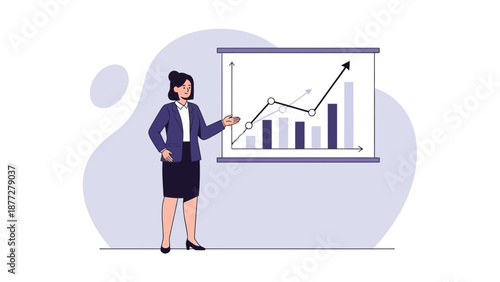 Businesswoman presenting growth chart on screen, financial success concept