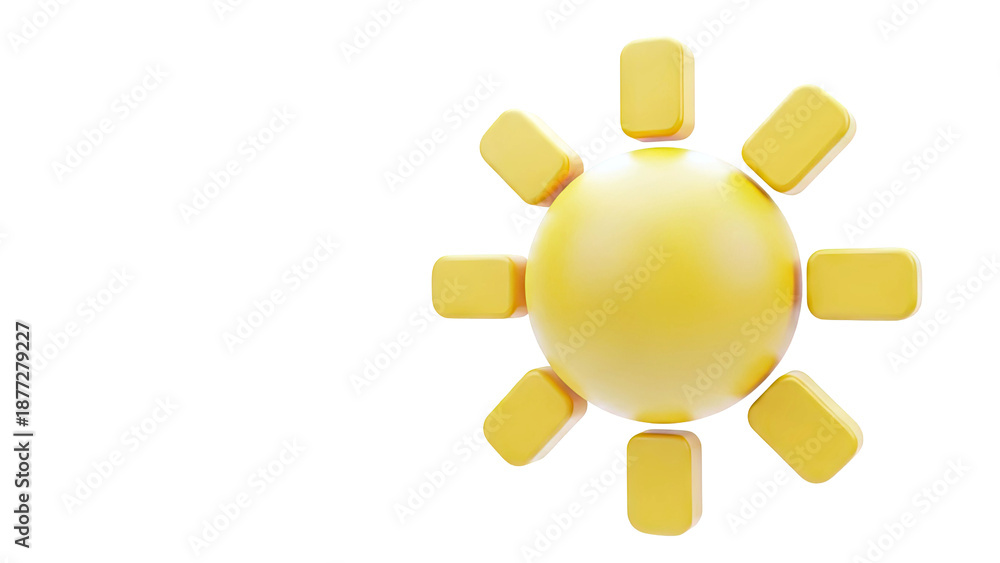 Obraz premium 3D Yellow Sun Icon on White Background