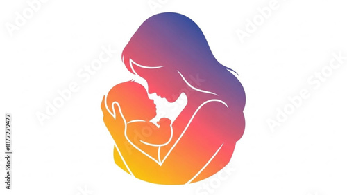 Mother and baby embrace love heart symbol gradient colorful