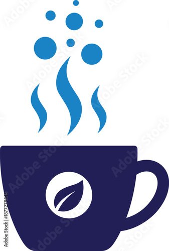 Herbal tea cup icon with steam and leaf symbol representing healthy beverage, organic drink, and wellness concept