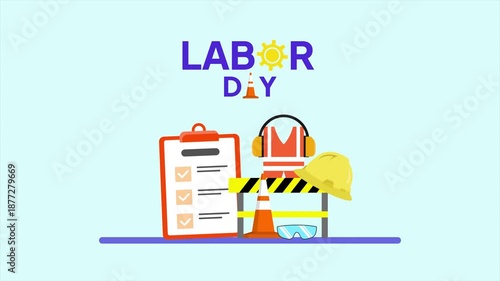 Wallpaper Mural Animated video of goal labor day with worker tools. Labor Day concept. Full length animation illustration. High quality 4k footage Torontodigital.ca