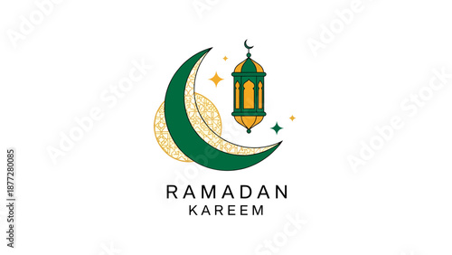 Vibrant Islamic holiday greeting design featuring a crescent moon, classic lantern, and sparkling elements, ideal for festive celebrations and cultural events