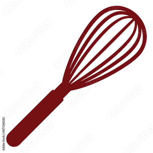 Deep Red Kitchen Whisk Silhouette Vector Illustration Isolated on White Background.