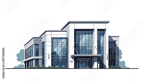 Modern office building with large windows and sleek design elements