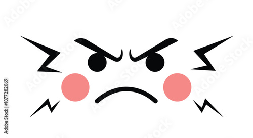 Angry cartoon face emoji with flushed pink cheeks, furled eyebrows, and lightning bolt symbols indicating frustration or rage.