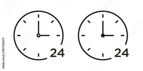 24 Hrs icons collection glyph and mixed vector Illustrations