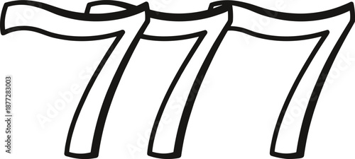 Lucky 777 casino symbol vector illustration hand drawn slot machine jackpot number for gambling and game design
