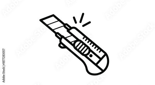 Utility knife also known as a box cutter shown in a bold black and white outline illustration with its blade extended for use.