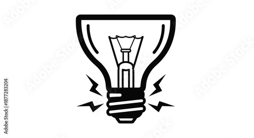 Idea concept represented by a light bulb with lightning bolt sparks around it shown in a bold black and white graphic icon style.