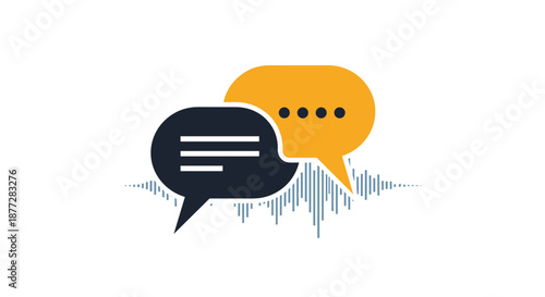 Communication bubbles with sound wave frequencies underneath representing voice chat, recording, or audio messaging services.