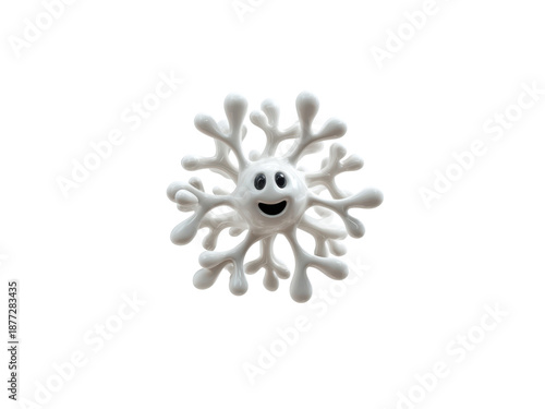 Happy white snowflake with rounded arms smiling cartoon