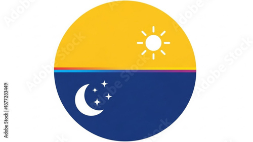 Day and night symbol with sun moon and stars in circle