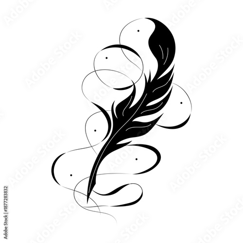 A sketchy style illustration depicting feathered pen