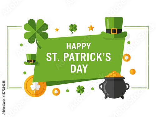 Celebrating St. Patrick's Day with festive illustrations and symbols in a vibrant scene.