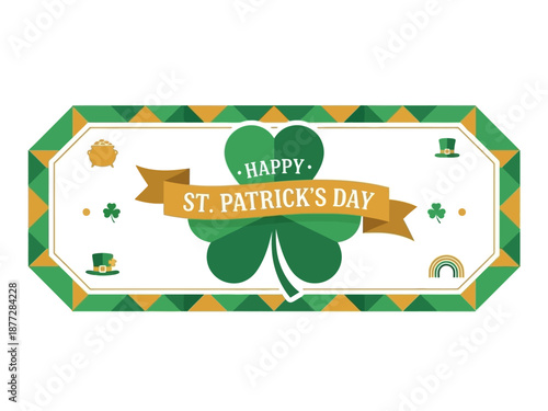 St. Patrick's Day celebration illustration featuring shamrock and festive banner