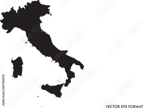 Italy map silhouette in black on white background