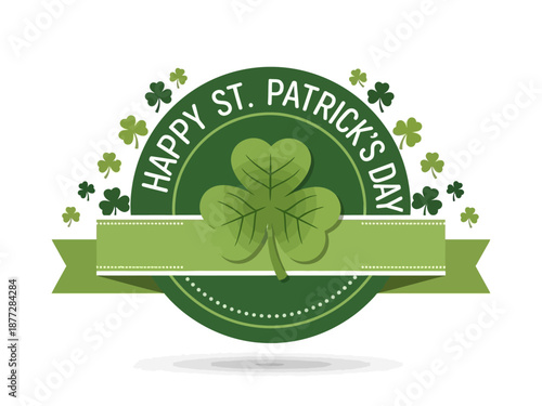 Celebration of St. Patrick's Day with shamrocks and ribbon banner illustration