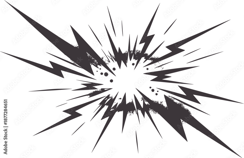 Fototapeta premium Black and abstract explosion of lightning bolts and particles energy