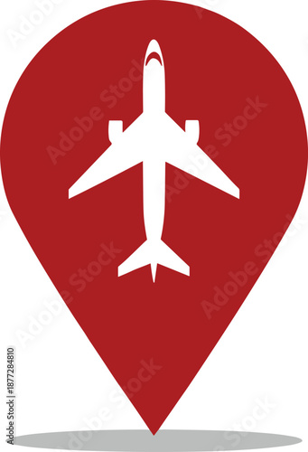 Airplane location pin icon vector illustration travel destination flight marker symbol for aviation and navigation design