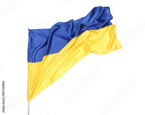 Ukrainian flag on white bac...