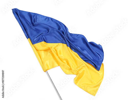 Ukrainian flag on white bac...