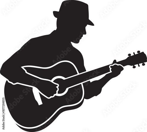 Man playing acoustic guitar in silhouette with white outline