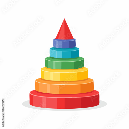 Vibrant rainbow colored wooden toy pyramid for kids