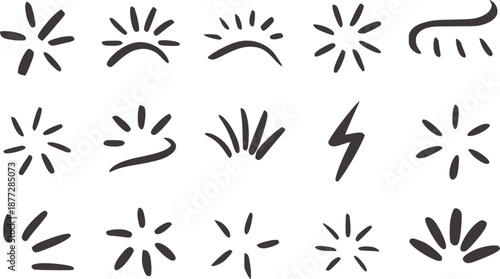 Collection of fifteen black ink style explosion and motion line