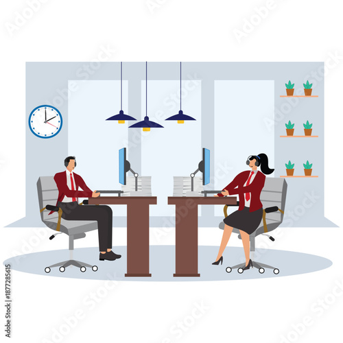 Business colleagues working together at modern office desks