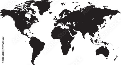 Black silhouette of the world map on white background
