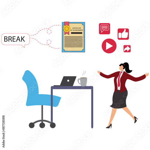 Businesswoman taking a break from work with certificate of achievement