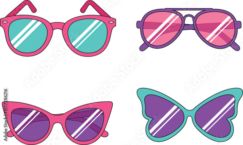 Colorful sunglasses icons set vector illustration trendy summer eyewear fashion accessories for modern design
