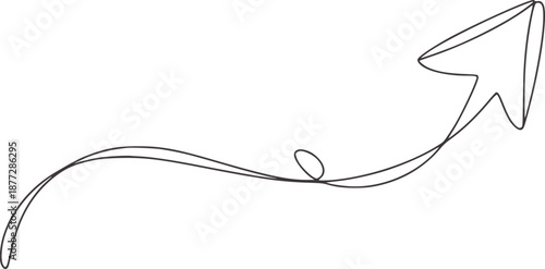 Foto Single continuous black line forms an upward curving arrow with a loop curve