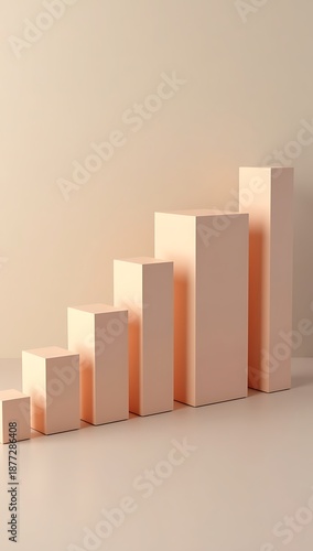A series of identical geometric blocks gradually increasing in height and brightness, arranged in perspective, minimal modern design, clean background, symbolizing long-term financial growth 