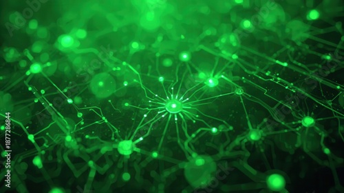 Glowing Green Neural Network Close-up With Radiating Dendrites And Complex Connections