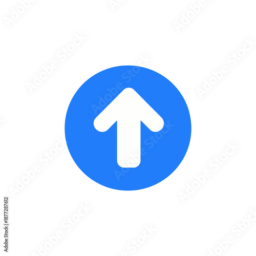 White upward arrow UI icon in blue circle.