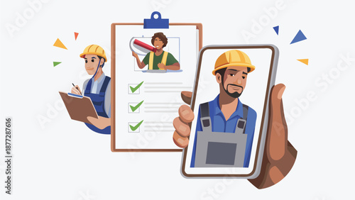 Construction workers using technology for verification and communication
