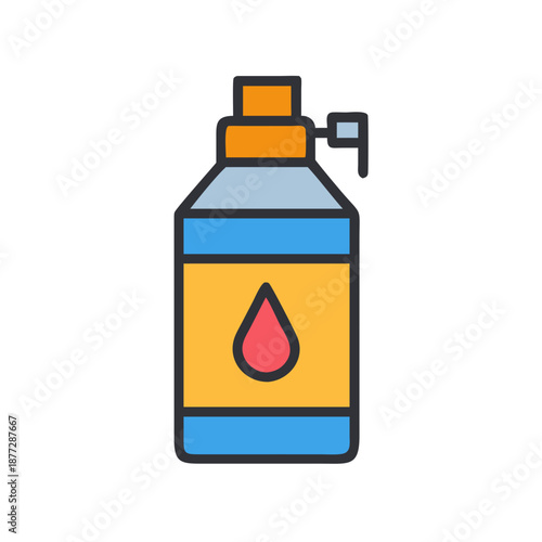 Stylized liquid dispenser with a drop on a black backdrop