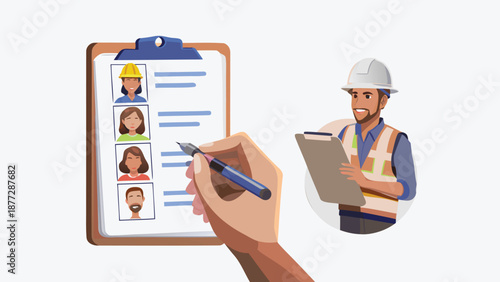 Construction worker selecting team members for project
