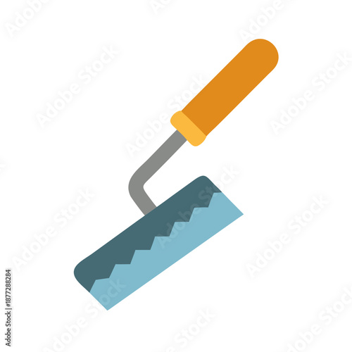 Blue notched trowel on black background flat vector illustration