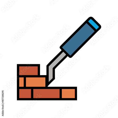 Bricklaying with trowel icon for construction and building trades