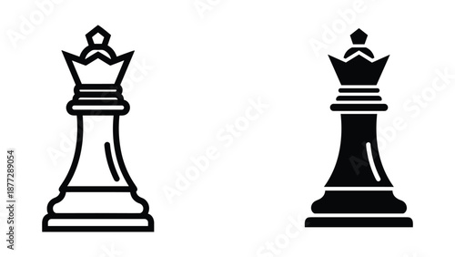 Black and white queen chess pieces