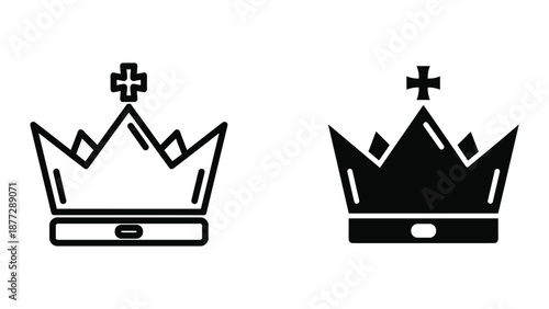 Royal crown icon set with cross symbol