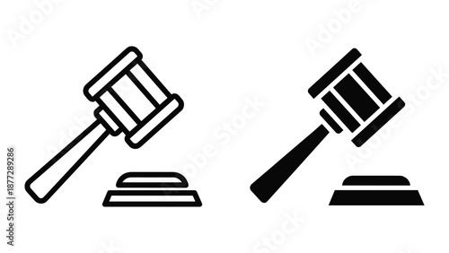 Judge gavel icon set on white background