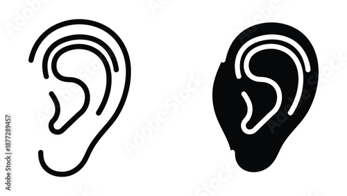 Simple ear icon in black and white