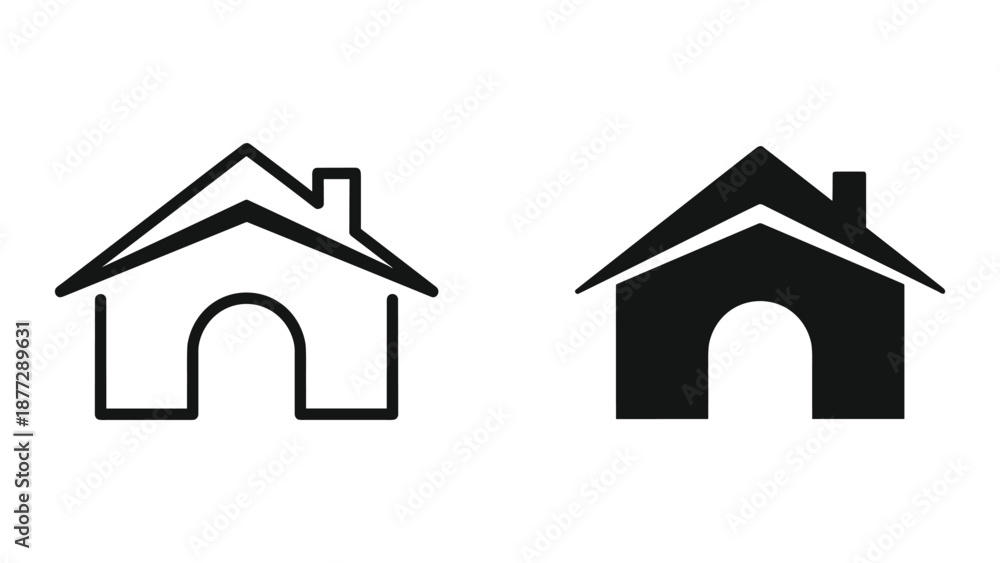 Fototapeta premium Simple house icon set with outline and filled style