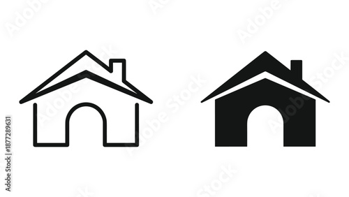 Simple house icon set with outline and filled style
